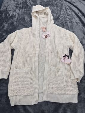 SWEET STORIES GIRL Cream Open Front Cardigan Waffle Knit Ultra Soft Plush 10/12